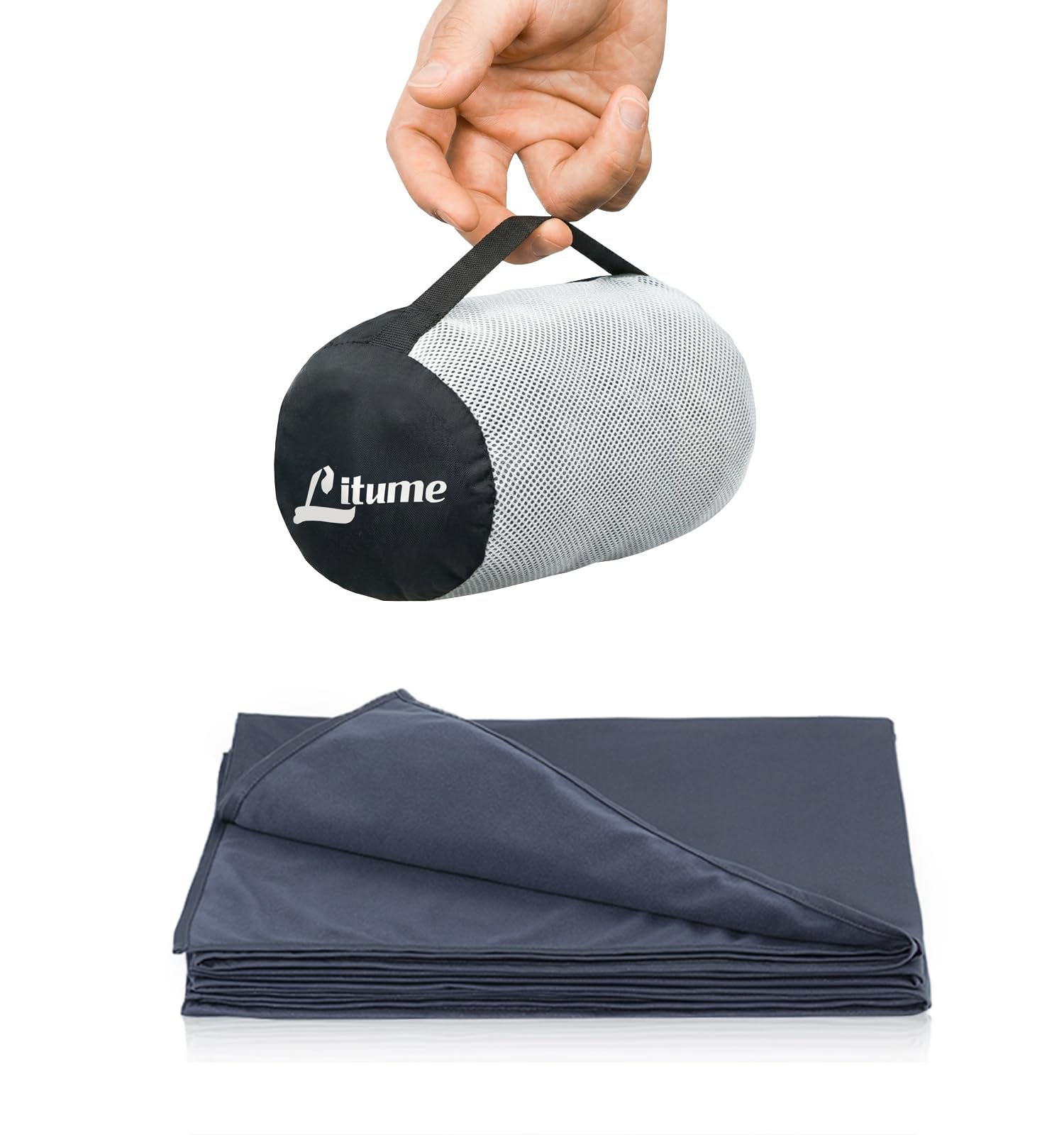 Litume Compact Travel Blanket for Airplane, Velvet, Dark Blue Gray