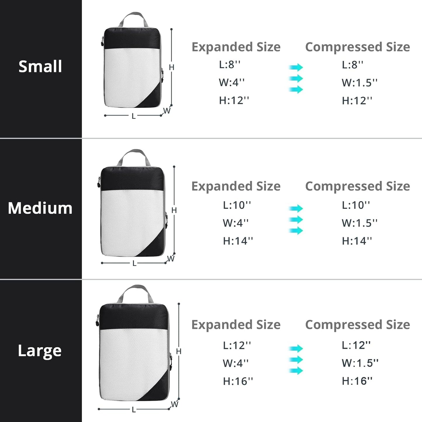 9 Set Compression Packing Cubes for Travel - Compressible, Lightweight, and Space-Saving Packing Cubes, Travel Essentials for Women, Black