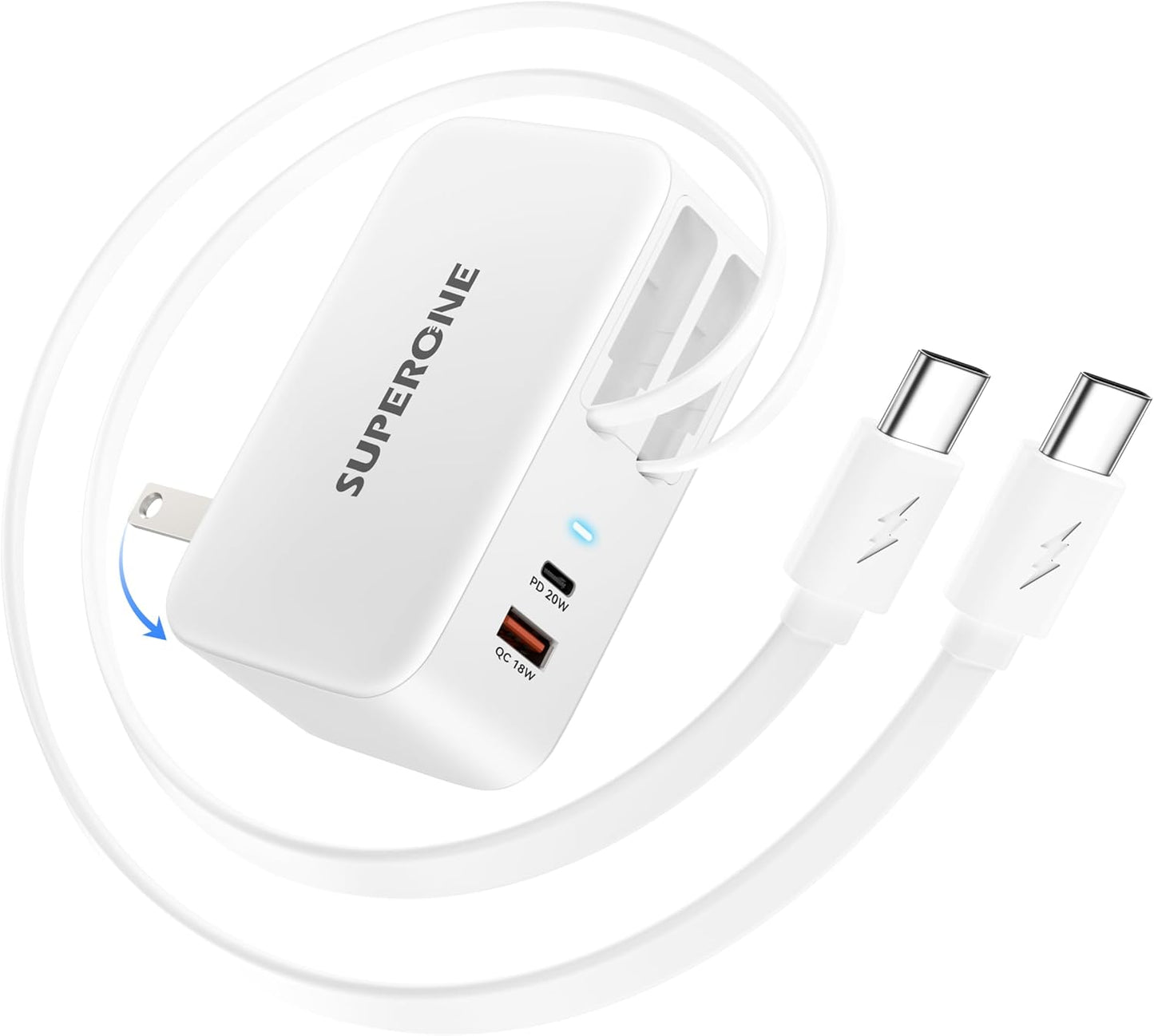 SUPERONE【Upgrade】 4 in 1 Retractable Wall Charger with Dual USB C Cables, USB C Charger Block 78W Fast Charging, Retractable Phone Charger Wall Plug for iPhone 17/16/15/14/13, iPad, Samsung, Pixel