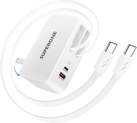 SUPERONE【Upgrade】 4 in 1 Retractable Wall Charger with Dual USB C Cables, USB C Charger Block 78W Fast Charging, Retractable Phone Charger Wall Plug for iPhone 17/16/15/14/13, iPad, Samsung, Pixel