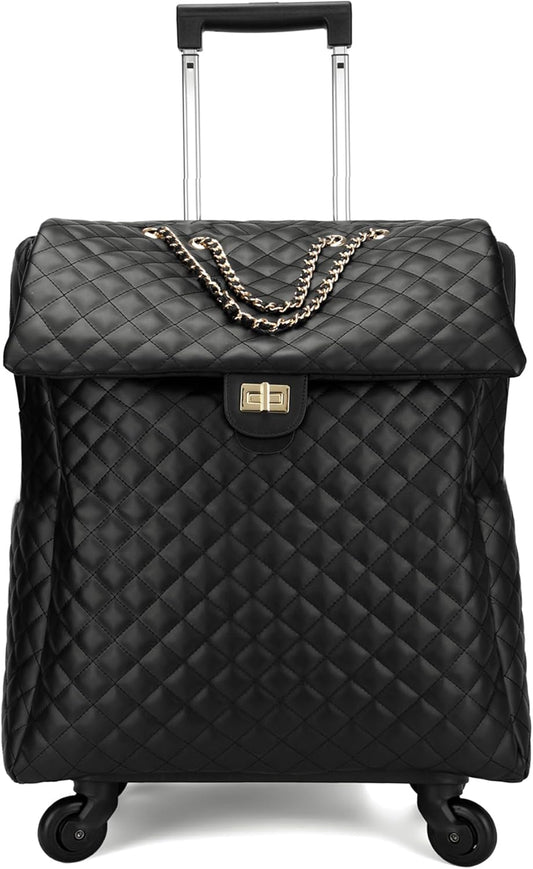 feilario 20in Leather Softside Carry on Suitcases Travel Duffel Bag with 4-rolling Spinner Wheels