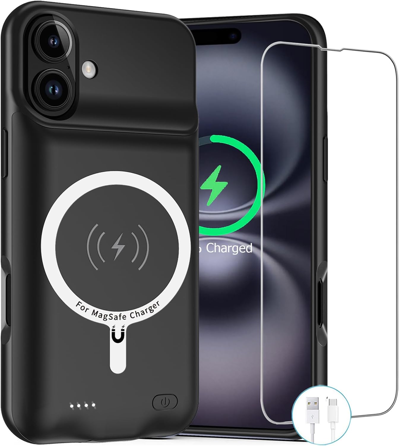 Battery Case for iPhone 16, Upgraded 10000mAh Rechargeable Portable Charging Case with Wireless Charging Compatible for iPhone 16 (6.1 inch) with Carplay Extended Battery Pack Charger Case (Black)
