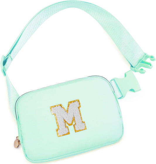 Belt Bag Fanny Pack Crossbody Bags with Initials Cute Stuff Birthday Gifts for Teenager Girls Trendy Stuff for Teens - White M,Light Green Bag