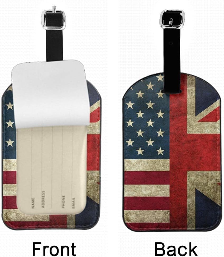The Us and The UK Flag Suitcase ID Tag The United State and United Kingdom Banner Luggage Tag Fully Bendable Tag PU Leather Labels Bag Tag for Teenage Women, 1 Pack
