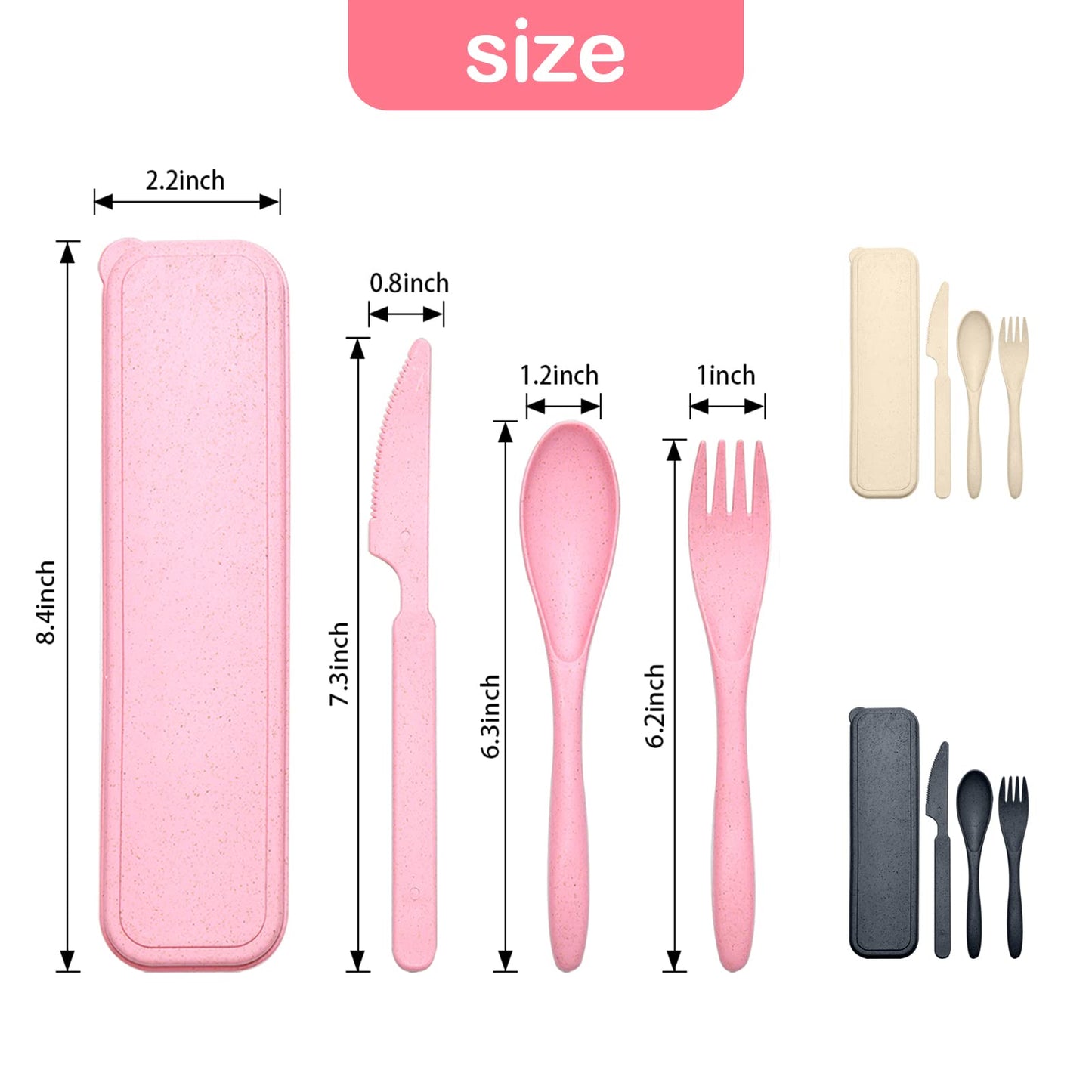 Reusable Travel Utensils Set with Case, 3 Sets Wheat Straw Portable Knife Fork Spoons Cutlery