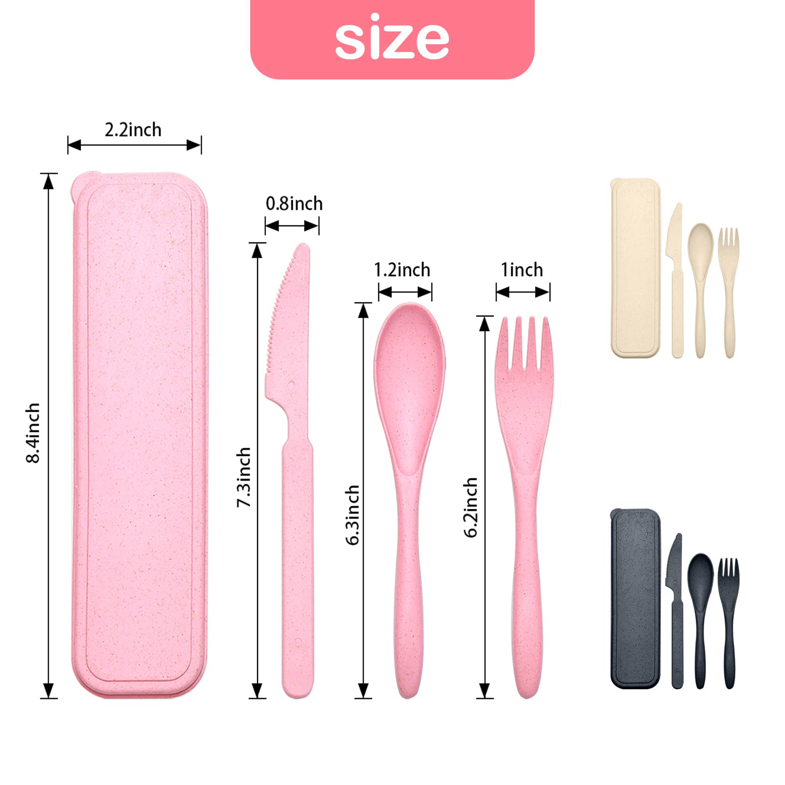 Reusable Travel Utensils Set with Case, 3 Sets Wheat Straw Portable Knife Fork Spoons Cutlery