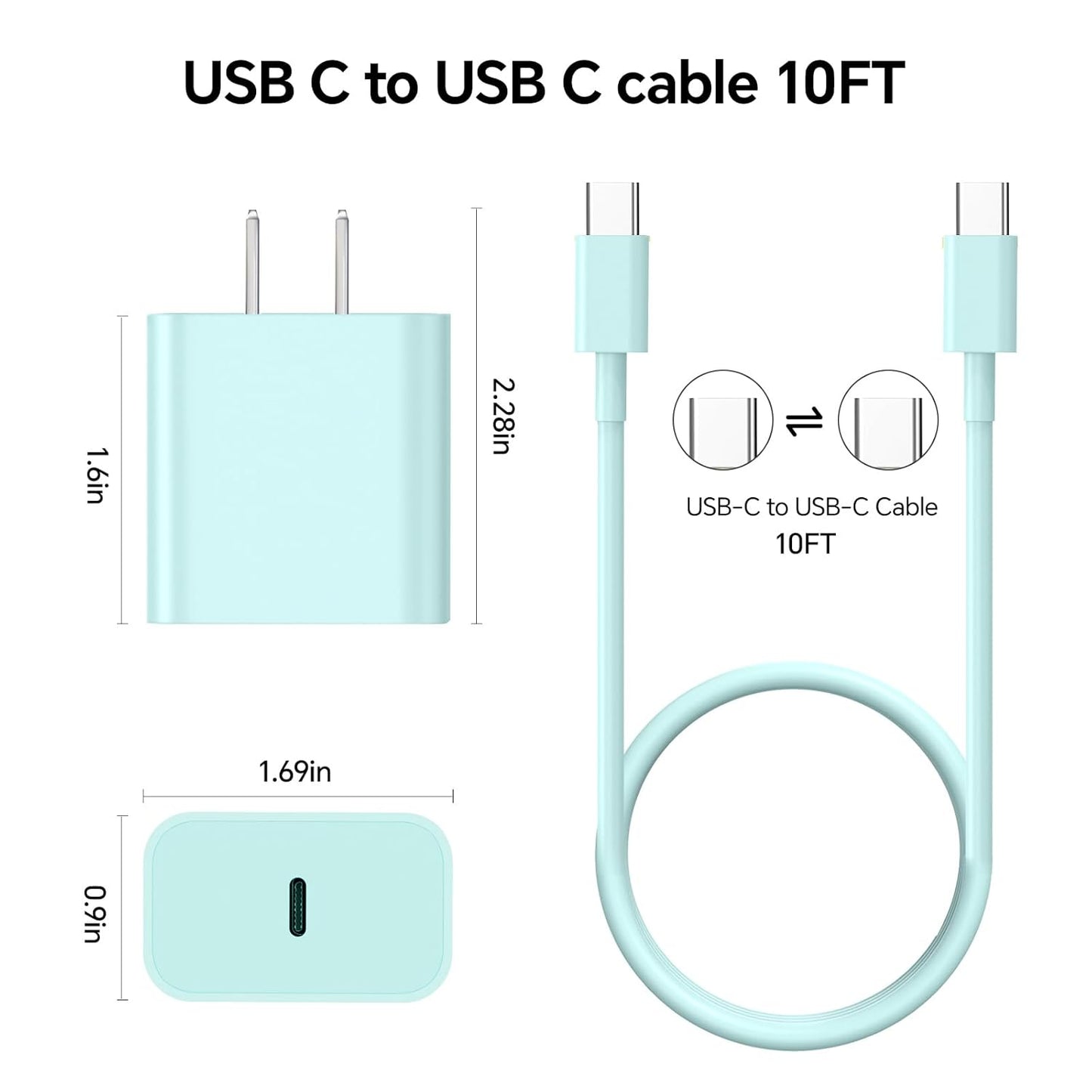 Compatible with iPhone16/15 Charger Fast Charging, 3 Pack 20W USB C Colorful Charger Block with 10 FT USB-C to C Cable for Phone16 15 Pro/Plus/Pro Max,Pad Pro 12.9/11 inch,Pad Air 5th-Pink/Green/Black
