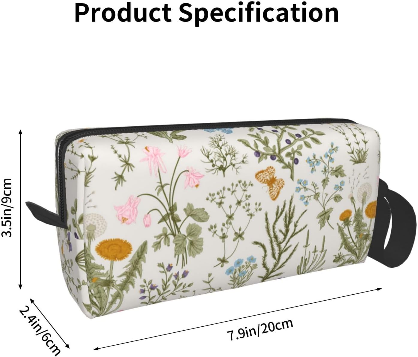 Vintage Herbs Wild Flowers Makeup Bag Small Compact & Durable Travel Organizer Oxford Fabric