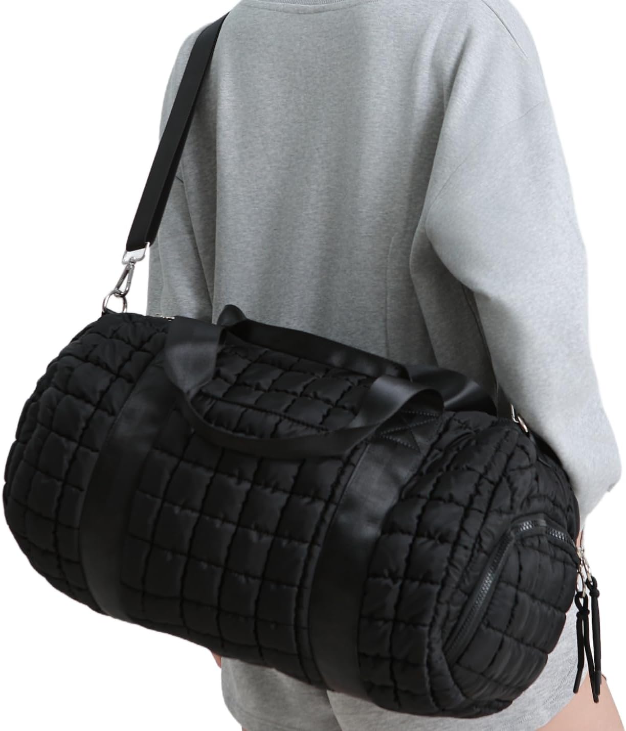 Quilted Duffel Gym Bag for Men and Women Carry On Travel Sport Weekender Bag, Black
