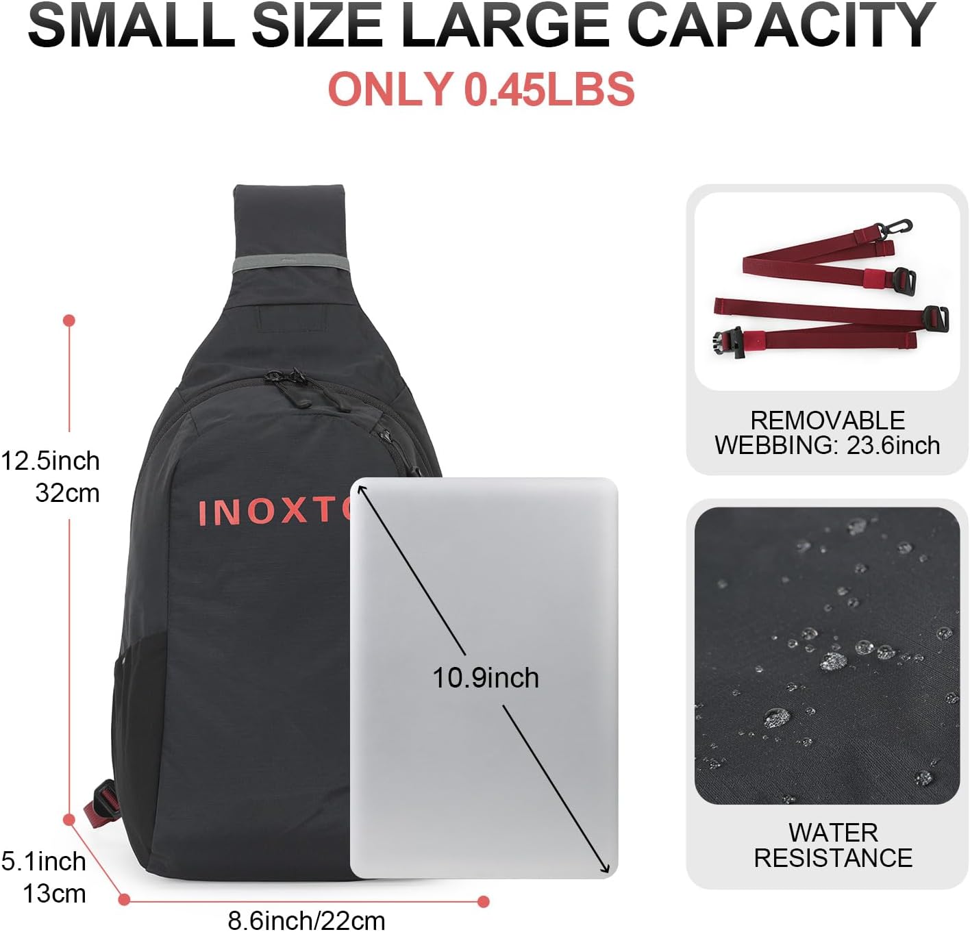 Crossbody Sling Bag for Men Women,Sling Backpack Shoulder Chest Bag Daypack with 500ML Soft Flask for Hiking Travel (Black With 500ML)