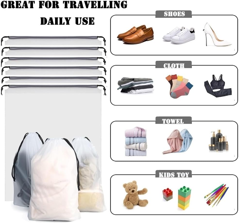 12pcs Transparent Shoe Bags for Travel 11.8in X 15.7in Protable Clear shoe bags for storage with rope,large drawstring bags for travel Men and Women