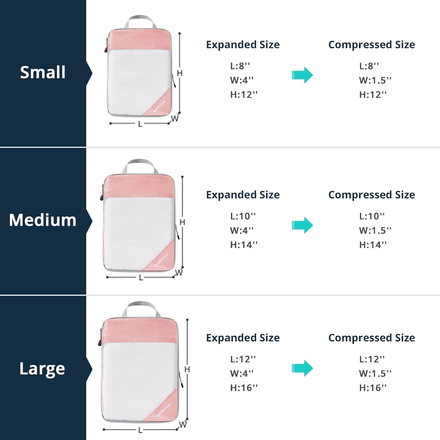 Compression Packing Cubes 6 Set, Compressible Space-Saving Packing Cubes for Travel - Compression Bags, Luggage Organizer, Travel Essentials for Women, Pink
