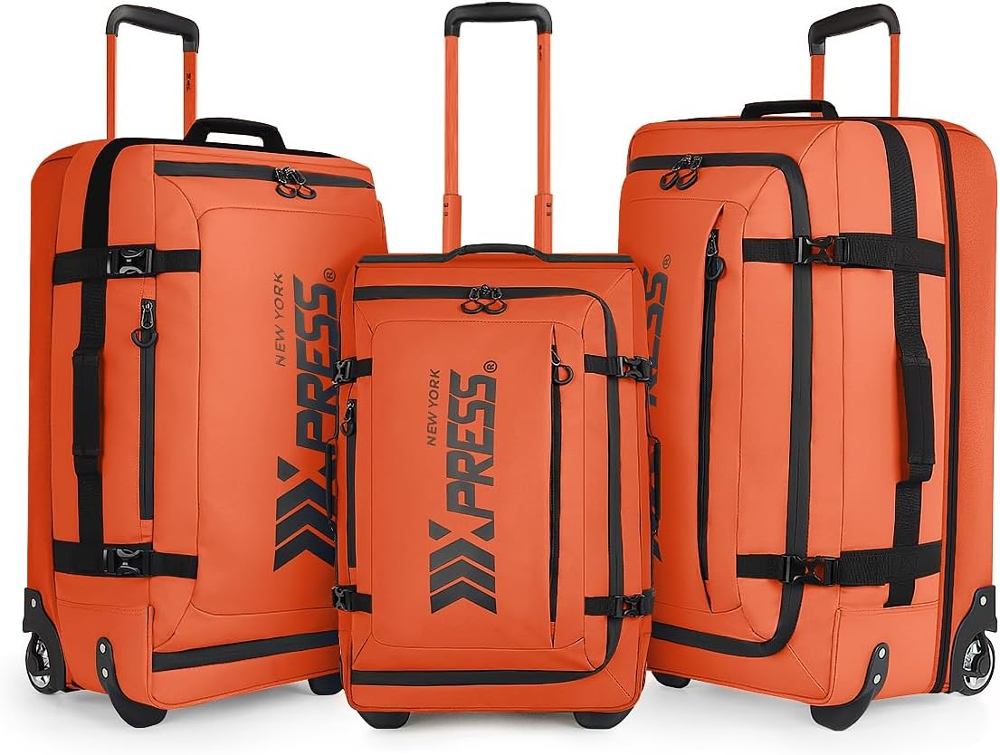 （20''/26''/30''）3-Piece Set,Luggage Sets 3 Piece,Rolling Duffle Bag w/Handle,Carry on Luggage Travel Duffle Bags for Man Women#Orange