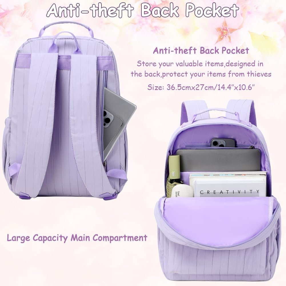 School Backpack for Girls Large Capacity Bookbag for Kids Teens School Bags for Primary Middle School College Daypack with Anti Theft Back Pocket