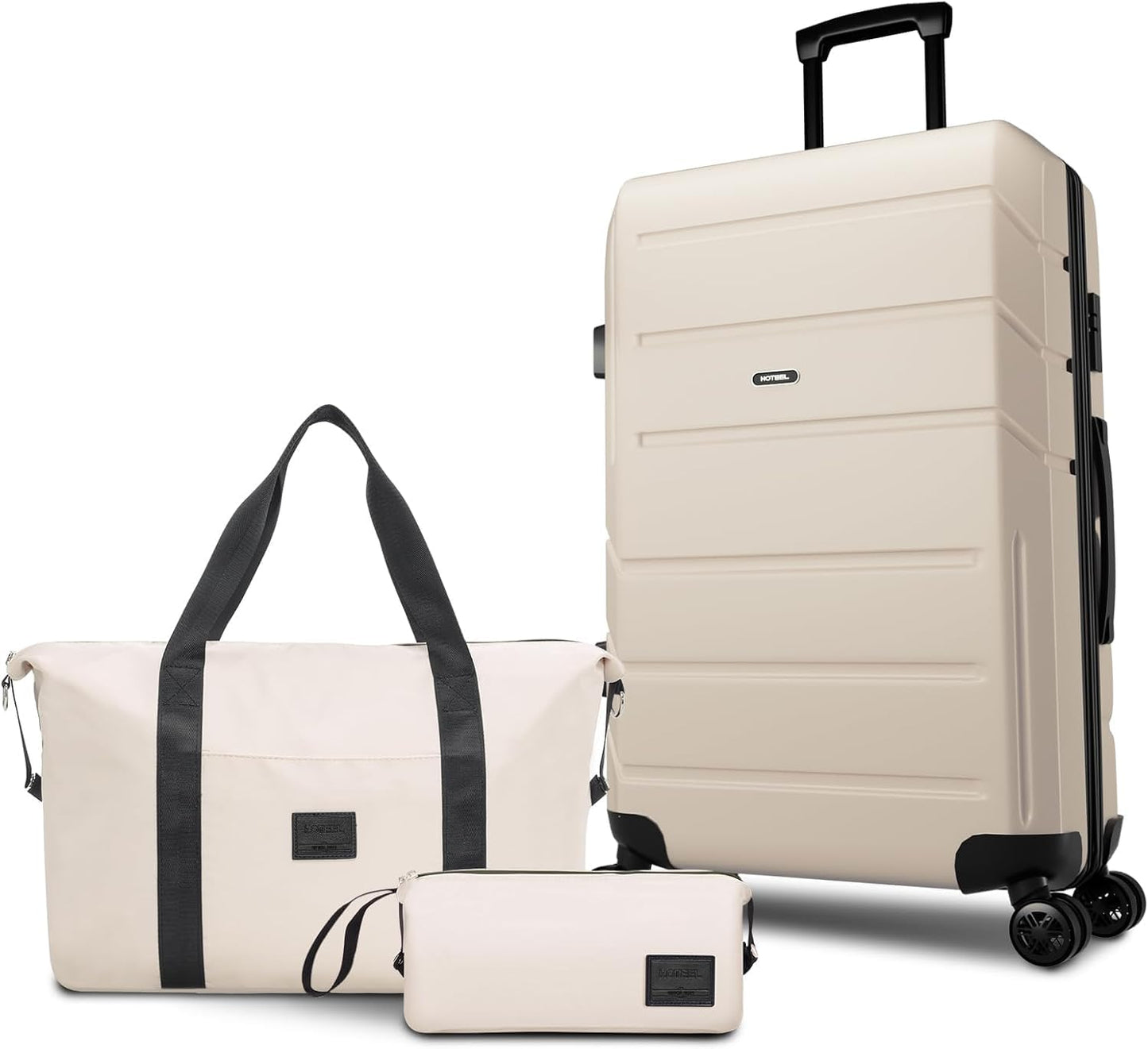 Hoteel Luggage 3-Piece Suitcase with Wheels | TSA Lock & Hard Shell & Zipper to Protect your Belongings. Equipped with Bags Suitable for Travel, Ttudy Abroad,Beige