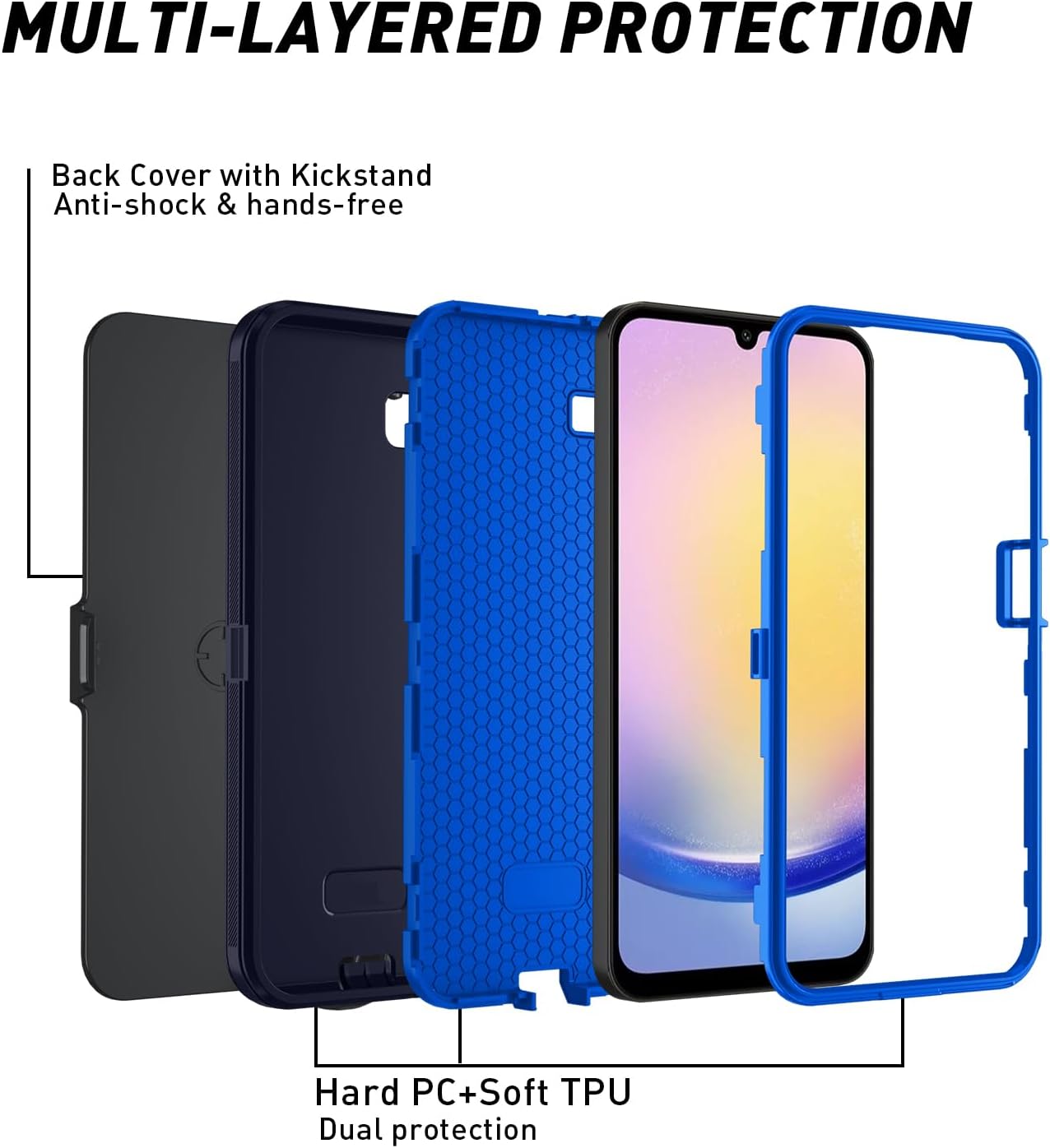 for Samsung Galaxy A17 5G case,A16 5G Heavy Duty case,with A Tempered Glass Screen Protector, [Military Grade Protective ] [Shockproof] [Dropproof] [Dust-Proof] (with Belt Clip-Dark Blue)