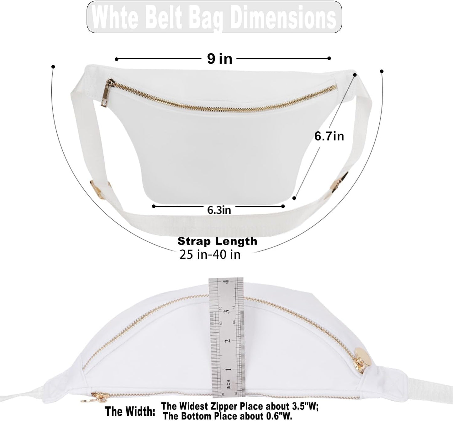 Fanny Pack Travel Waist Belt Nylon Crossbody Bag for Women (White)