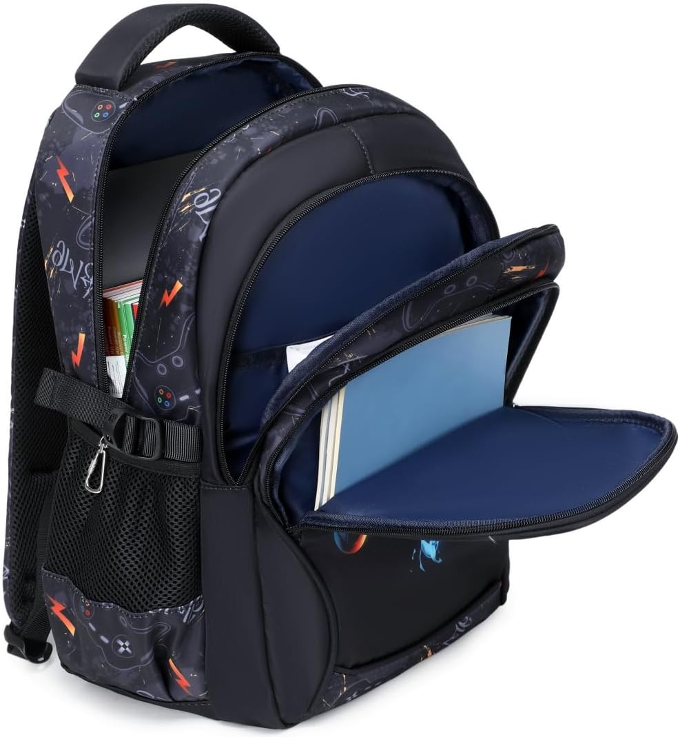 Boys Backpack for Elementary Kids Bookbag Middle School Bags Heavy Duty Soccer Laptop Durable Waterproof 18 In (4-Flame Game)