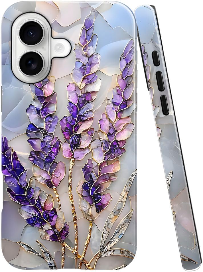 Case for iPhone 17 - Slim Fit Anti-Scratch Phone Case for Girl Women - Lavender Stained Glass Purple Floral (Glossy)