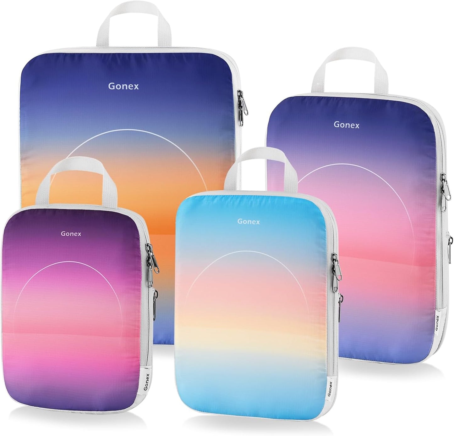 Gonex Compression Packing Cubes, 4pcs Expandable Storage Travel Luggage Bags Organizers, Travel Cubes for Suitcase Carry On (Gradient)