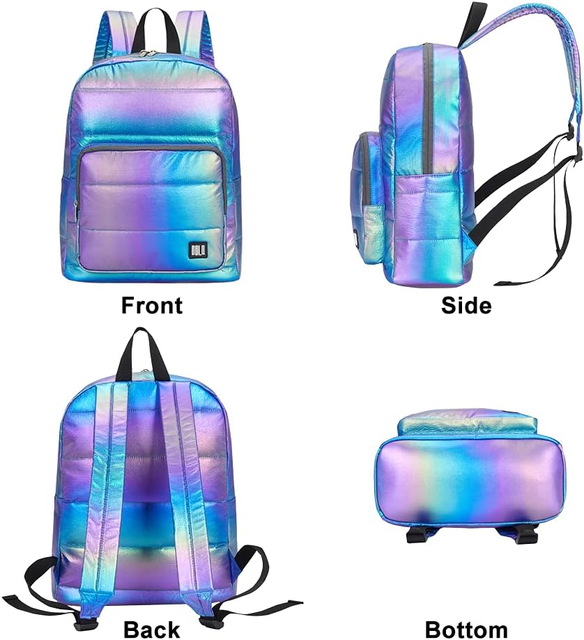 Backpack Purse for Women, Small Quilted Nylon Lightweight Backpack, Water Resistant Iridescent Puffy Casual Daypack
