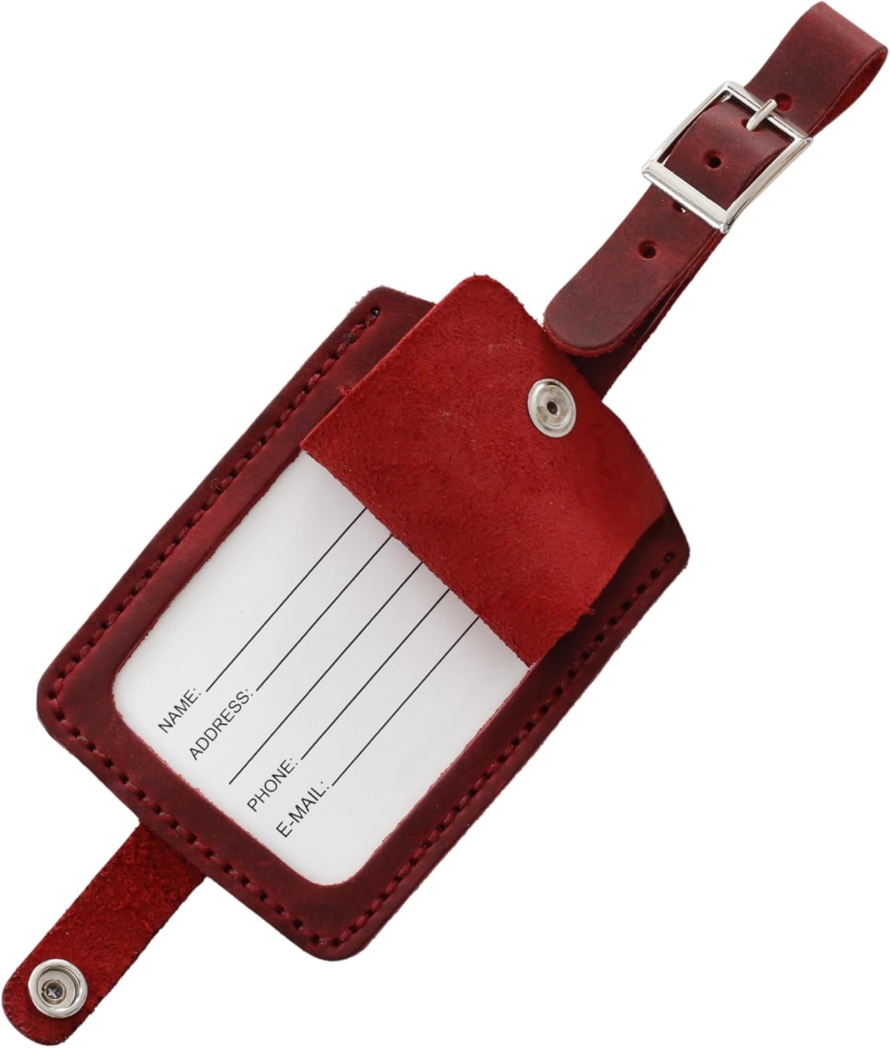 Toprank Leather Genuine Luggage Tags – Durable Leather Bag Tags for Travel, Baggage & Accessories (Red)