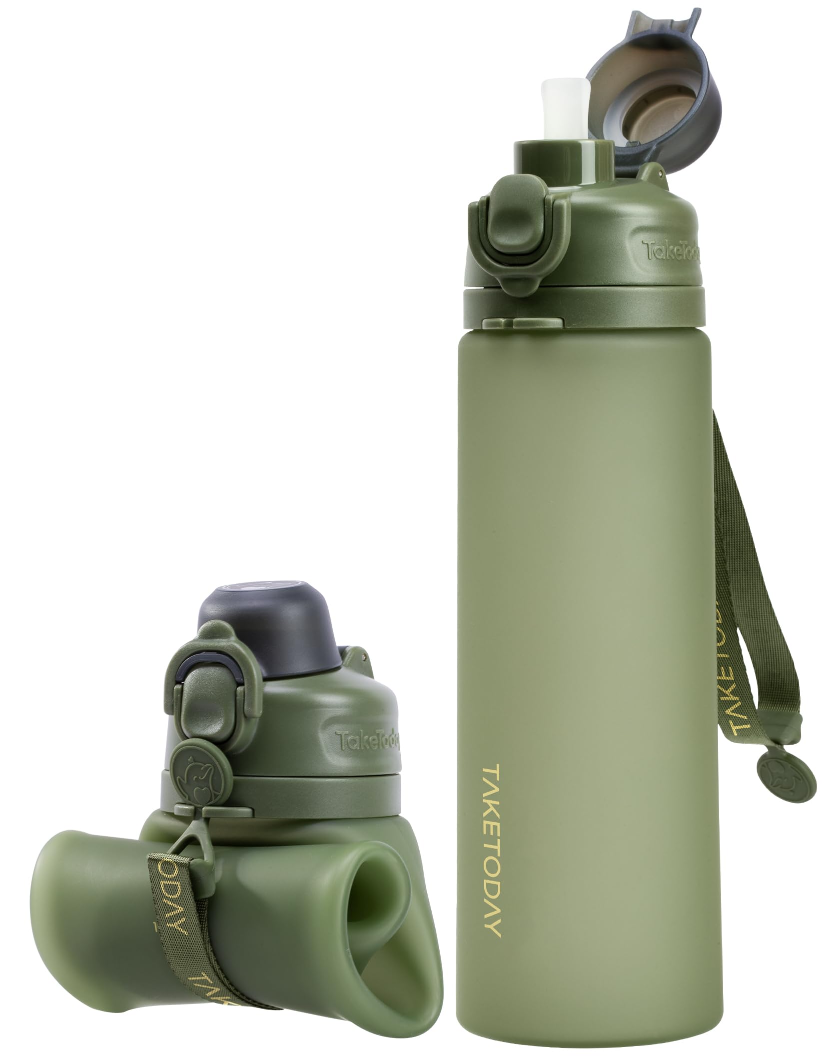 TakeToday Collapsible Water Bottles with Straw for Travel, 21oz, Jungle