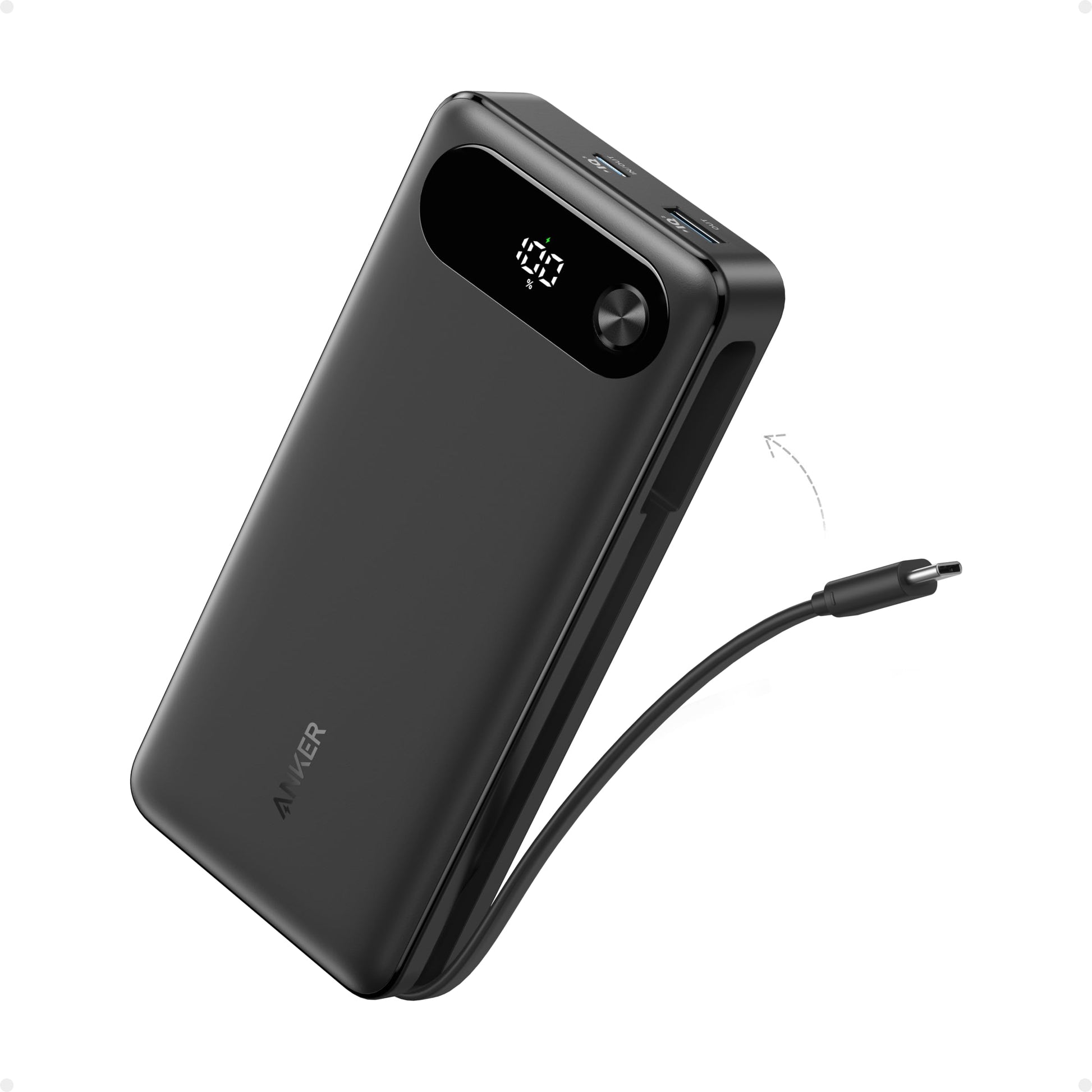 Anker Power Bank, 20,000mAh Travel Essential, Built-in USB-C Cable(Black)