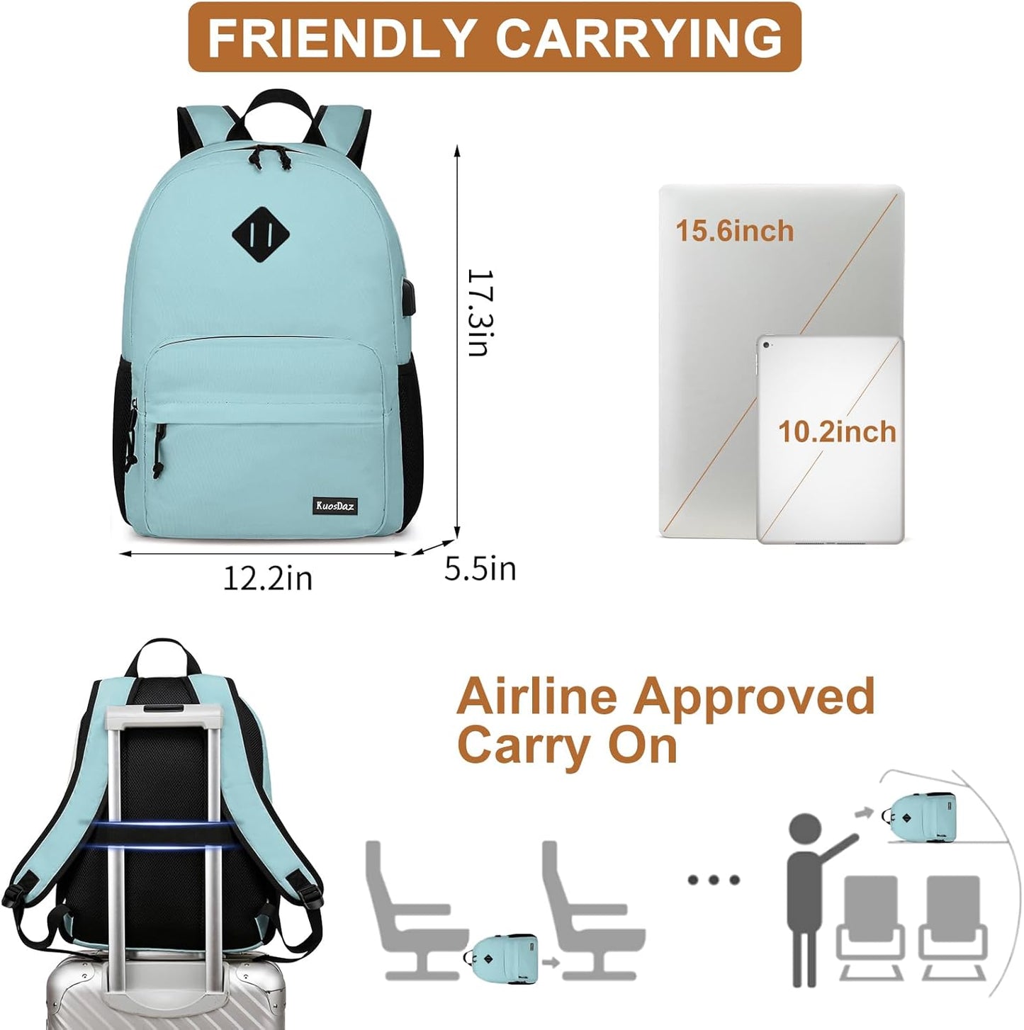 Backpack for School Teen Boys & Girls, Lightweight Casual Backpacks for Men and Women, Classic Basic Water Resistant Casual Daypack Fit 15.6 Inch Laptop, Teal