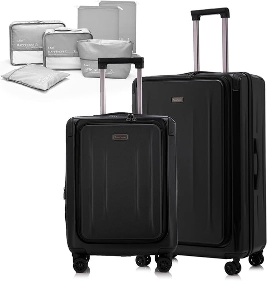 Premium Carry On Luggage, 20Inch+29 Inch Top Opening Airline Approved ABS+PC Hard Shell Suitcases with Silent Wheels, TSA Lock,Front Pocket and Wet-dry Separated Six-piece Set