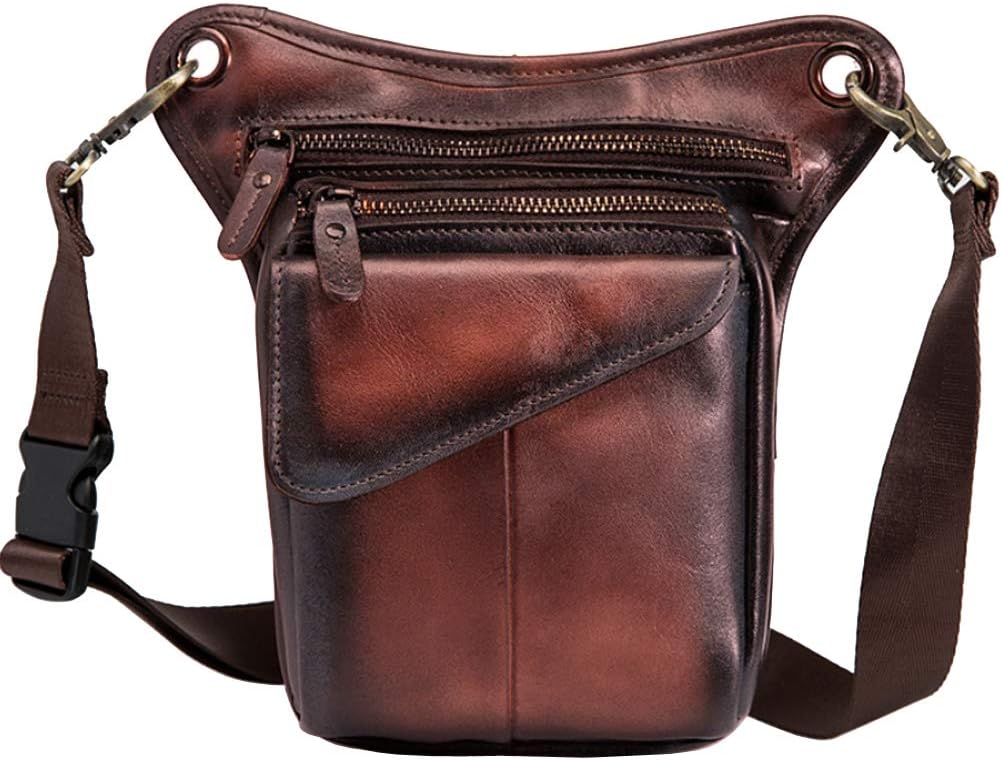 Leather Waist Pack Drop Leg Bag for Men Women Belt Bumbag Multi-Purpose Motorcycle Bike Outdoor Sports Tactical Cycling Riding Hiking Camping Pouch