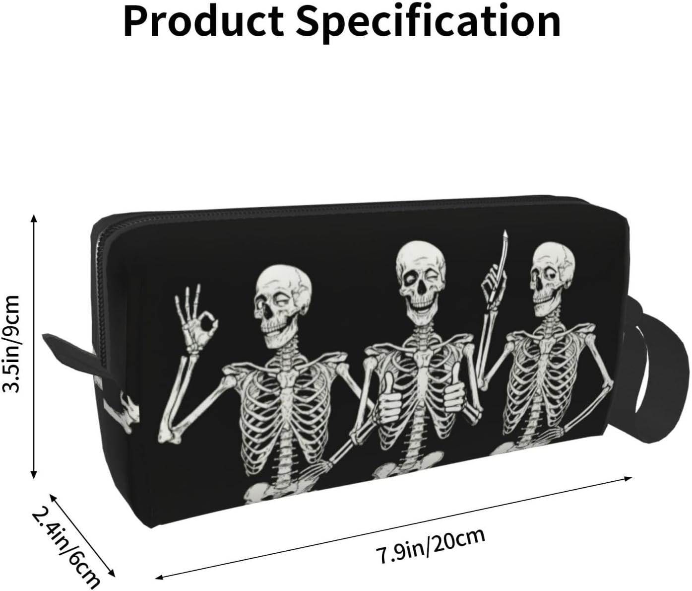 Cartoon Skeletons Makeup Bag Organizer Compact & Durable Skull Travel Cosmetic Bag Oxford Fabric Impact-Resistant Multi-Purpose Storage Perfect for Travel, Gym, Daily Use