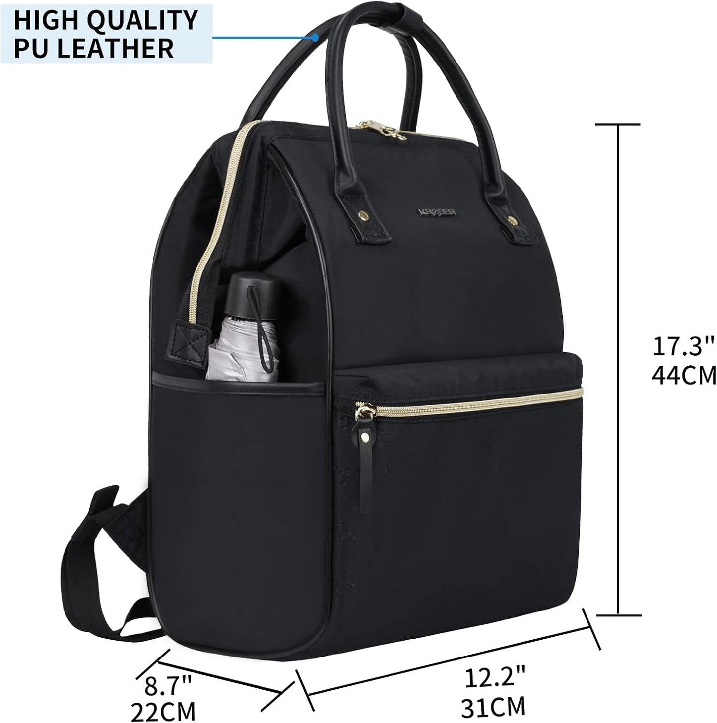 KROSER Laptop Backpack 17" Stylish Backpack Water Repellent College Casual Daypack with USB Port Travel Business Work Bag for Men/Women-Black