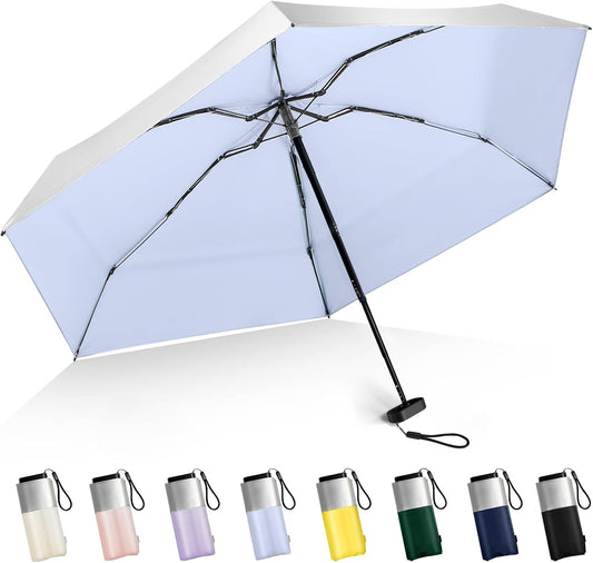 LEAGERA Mini Umbrella For Purse - UPF 50+ UV Blocker Sun Protection Umbrella, Small Micro Travel Parasol Design for Women, Blue