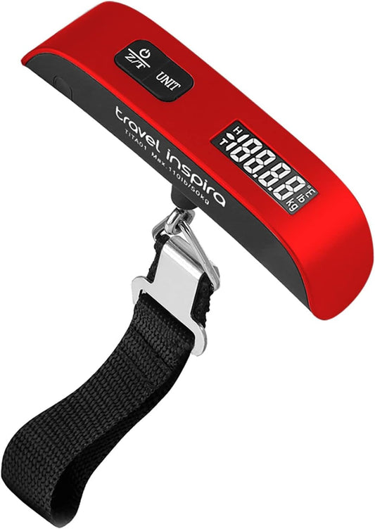 travel inspira Luggage Scale, Portable Digital Hanging Baggage Scale for Travel, Suitcase Weight Scale with Rubber Paint, 110 Pounds, Battery Included