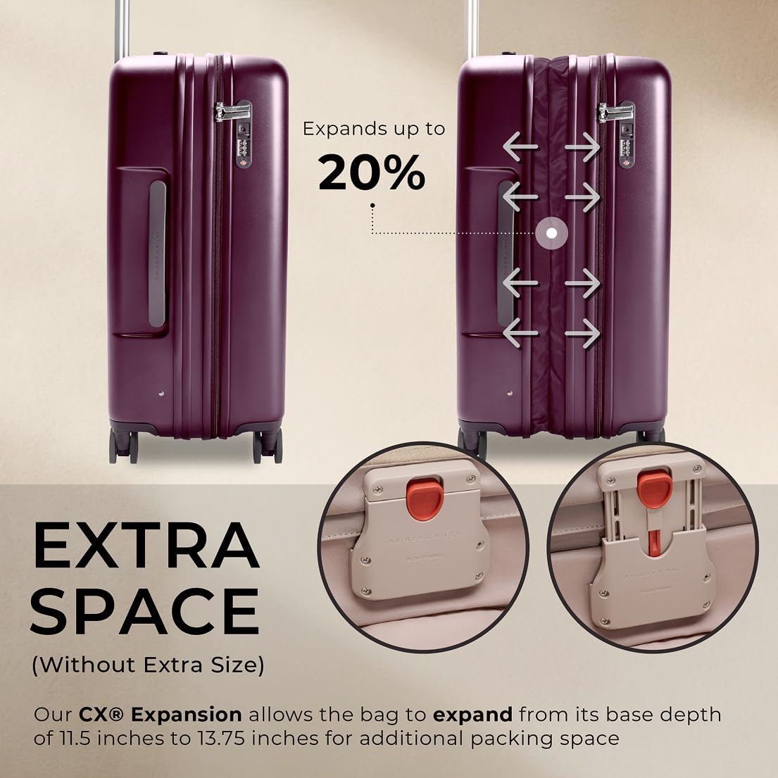 Briggs & Riley 27" Medium Expandable Spinner - Checked Luggage for Travel, Suitcases with Wheels, Hardside Rolling Bag for Men & Women, Self-Repairing Zipper - Sympatico Collection, Plum