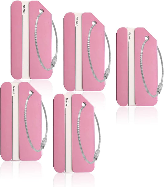 Aluminum Luggage Tags, Luggage Tag Holders for Travel Luggage Baggage Identifier by Ovener (5Pack Pink)