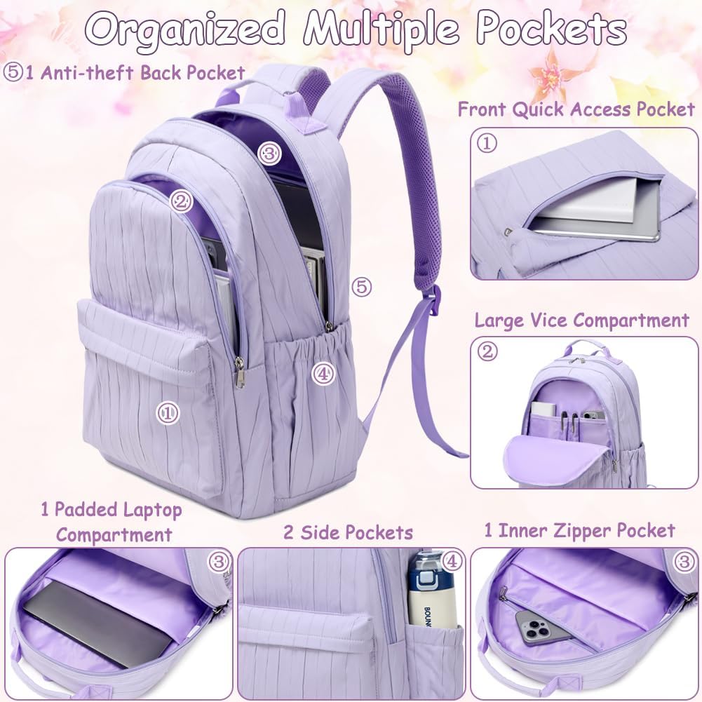 School Backpack for Girls Large Capacity Bookbag for Kids Teens School Bags for Primary Middle School College Daypack with Anti Theft Back Pocket