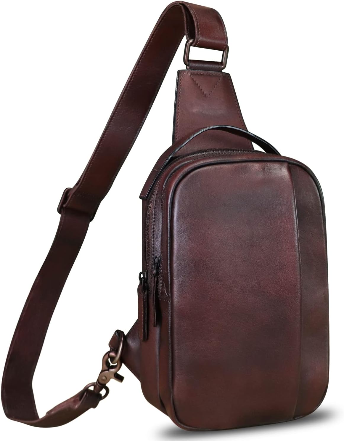 Genuine Leather Sling Bag Crossbody Purse Retro Handmade Hiking Daypack Motorcycle Shoulder Backpack Vintage Chest Bags (Coffee)