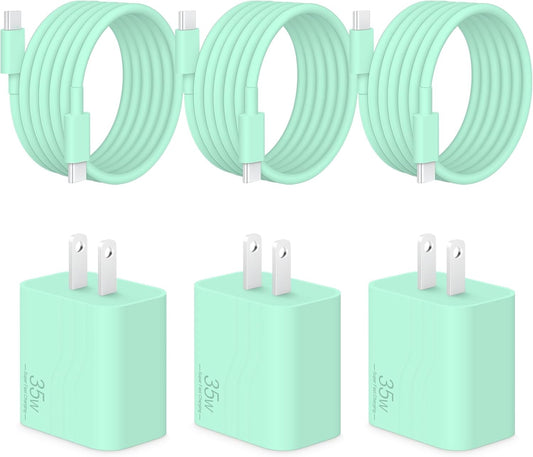 35W i Phone 17 16 15 Charger Fast Charging, 3-Pack USB C Charger Block Type C Chargers 6 FT Type C to C Cable for iPhone 17 Air/17/17 Plus/17 Pro/17 Pro Max/16/16 Plus/16 Pro Max/15 Series-Green