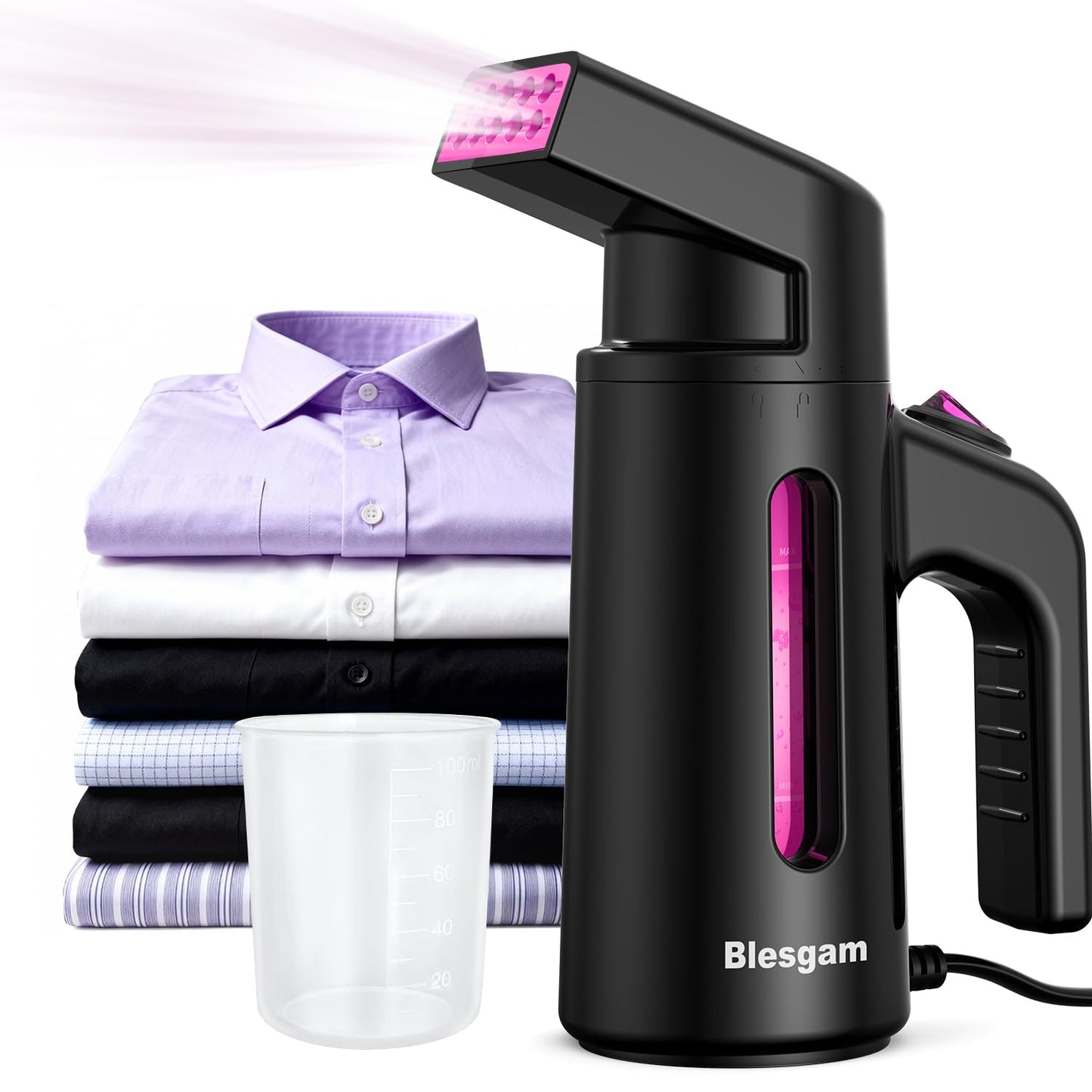 Blesgam Travel Steamer for Clothes, Dual-Row Steam Handheld Clothes Steamer