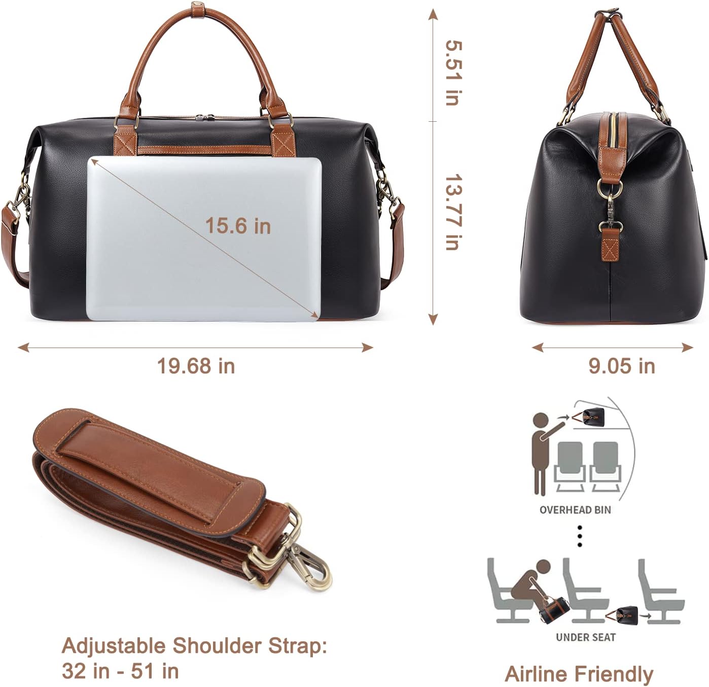 CLUCI Weekender Bag for Women Travel Leather Duffel Bag Carry on Overnight Bag