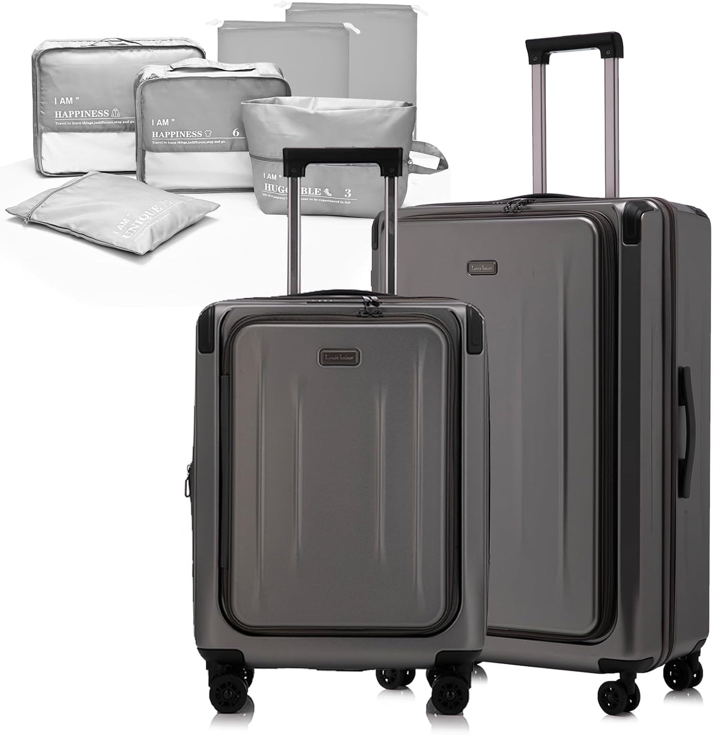 Premium Carry On Luggage, 20Inch+29 Inch Top Opening Airline Approved ABS+PC Hard Shell Suitcases with Silent Wheels, TSA Lock,Front Pocket and Wet-dry Separated Six-piece Set