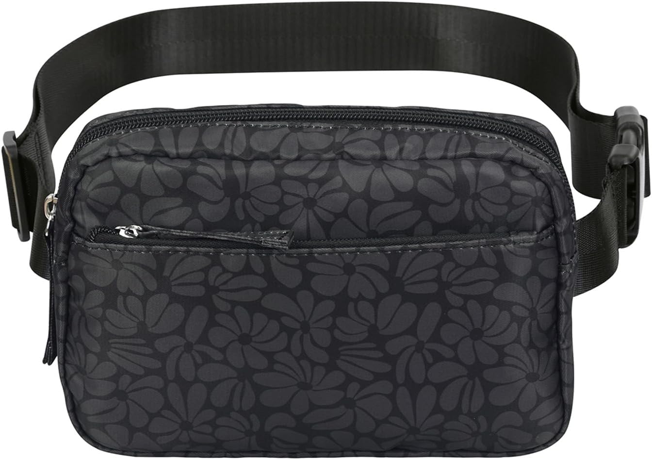 HDE Belt Bag 2L Fanny Pack Cross Body with Adjustable Strap Travel Waist Pack - Black Floral Pop