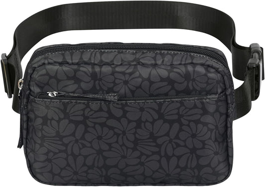 HDE Belt Bag 2L Fanny Pack Cross Body with Adjustable Strap Travel Waist Pack - Black Floral Pop