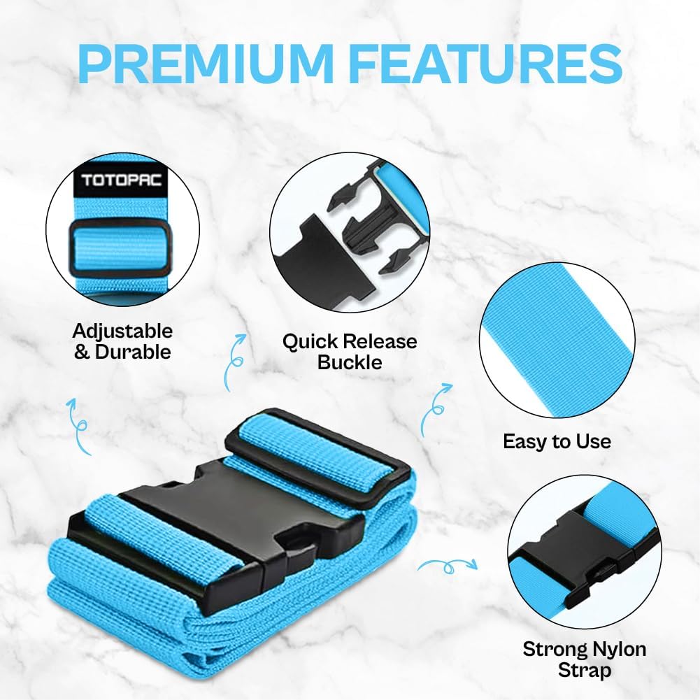 4 Pack Luggage Straps, Adjustable Suitcase Belts 72" x 2" with Quick Release Buckle, Durable Travel Accessories for Secure Luggage and Easy Identification (Blue)
