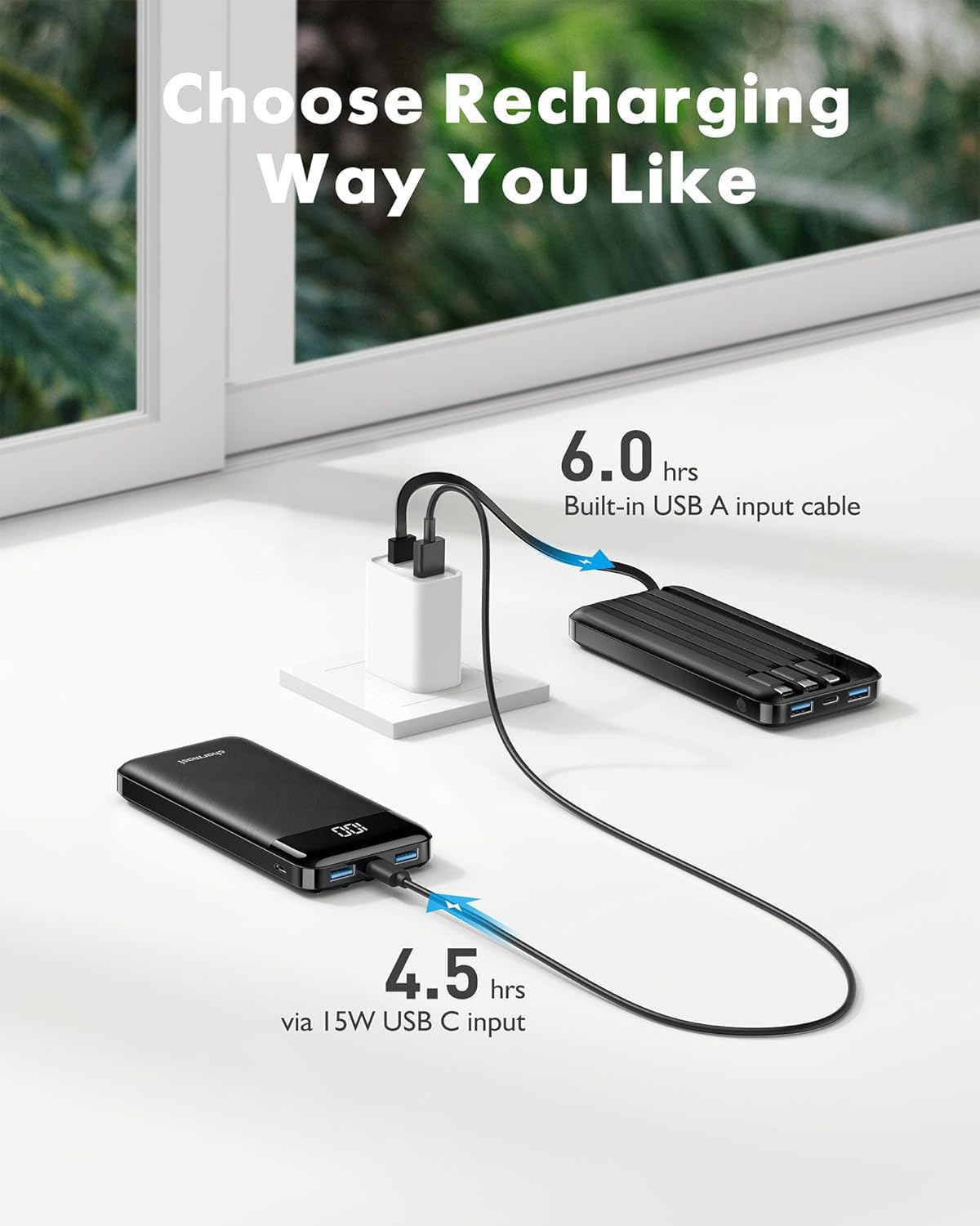 charmast Portable Charger Power Bank with Reinforced Built-in 4 Cables