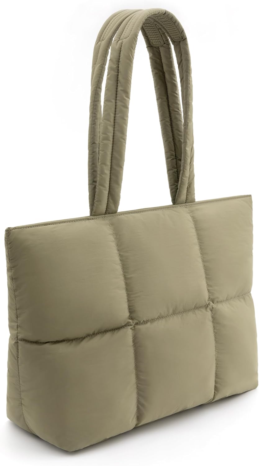 Comfyable Work Tote Bag for Women, Puffer Purse with Laptop Compartment, Large Shoulder Bag for Travel, 15 16 Inch