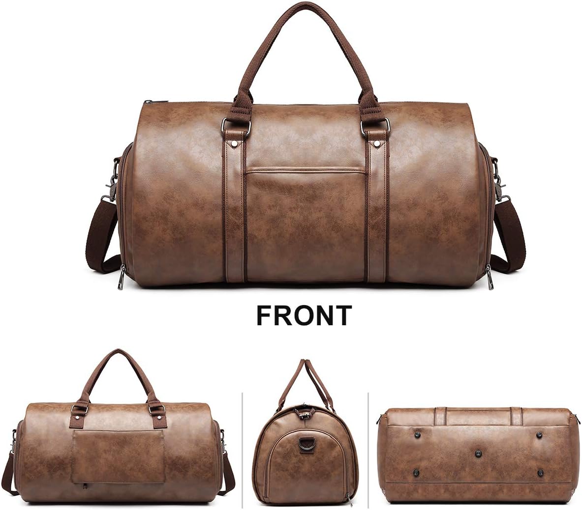 BOLOSTA Carry on Garment Bags for Travel Leather Garment Duffle Bag Convertible Mens Suit Travel Bags with Shoe Compartment,Waterproof,Perfect for Business Travel/Husband Gifts (Brown)