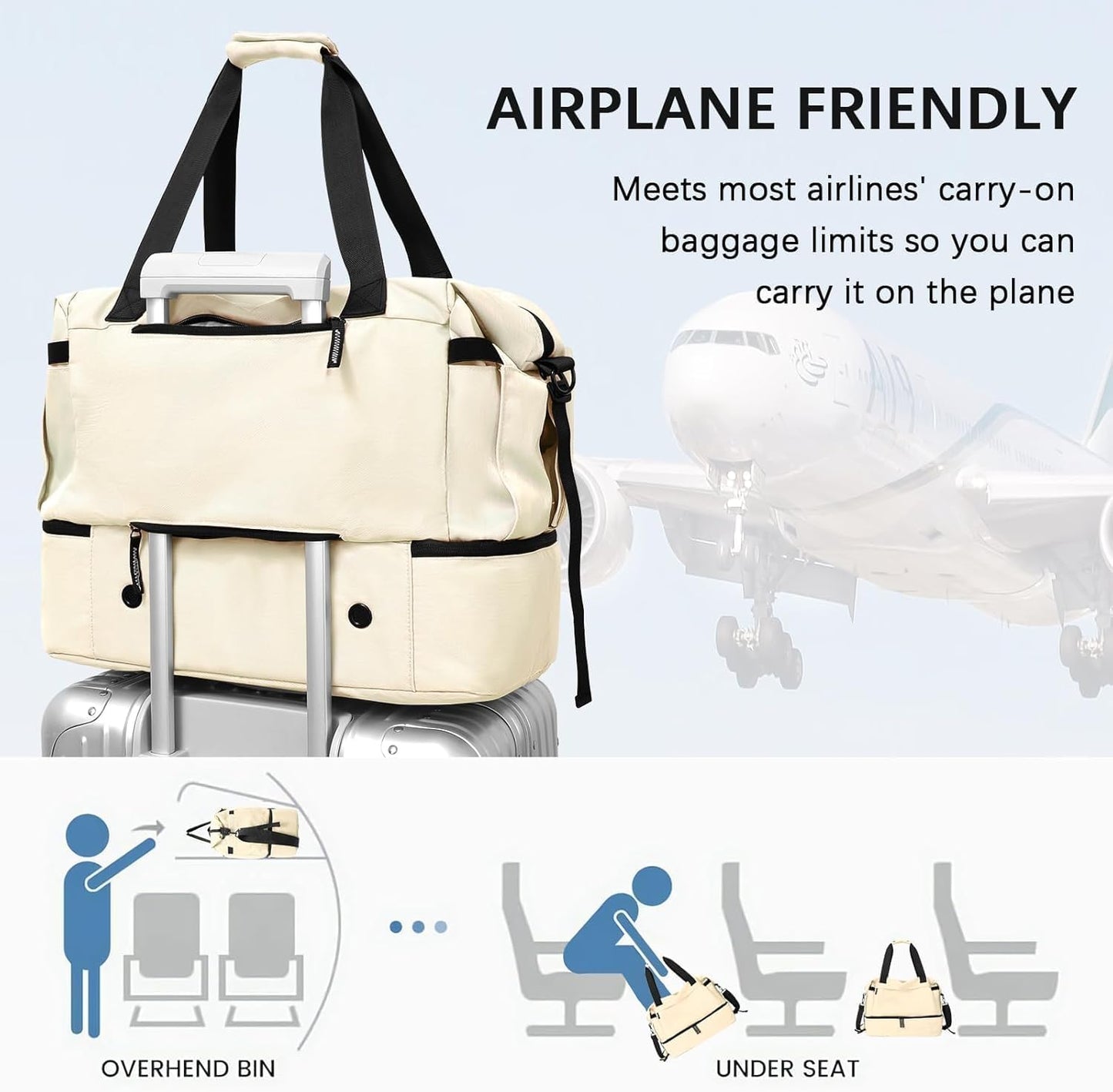 Gym Bag for Men Women, Tactical Travel Duffel bag with Removable Dividers & Shoe Compartment, Weekender Carry on Bag with Toiletry Bag, Overnight Range Bag for Workout Soccer Yoga Gym (White)
